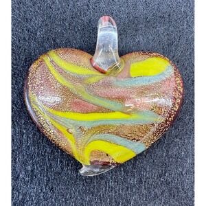 Dichroic Glass Heart Pendant Necklace Charm Italian Art Red Gold Yellow